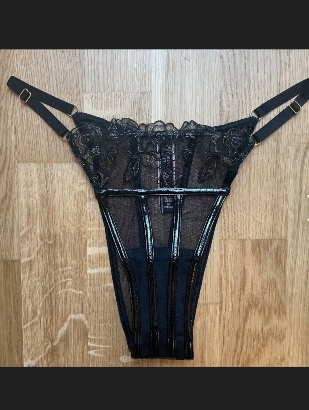 Victorias secret very sexy midnight affair faux leather Brazilian panty LARGE
